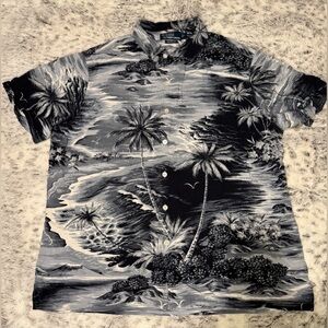Ralph Lauren Black and Gray Tropical Print Button-Up Shirt